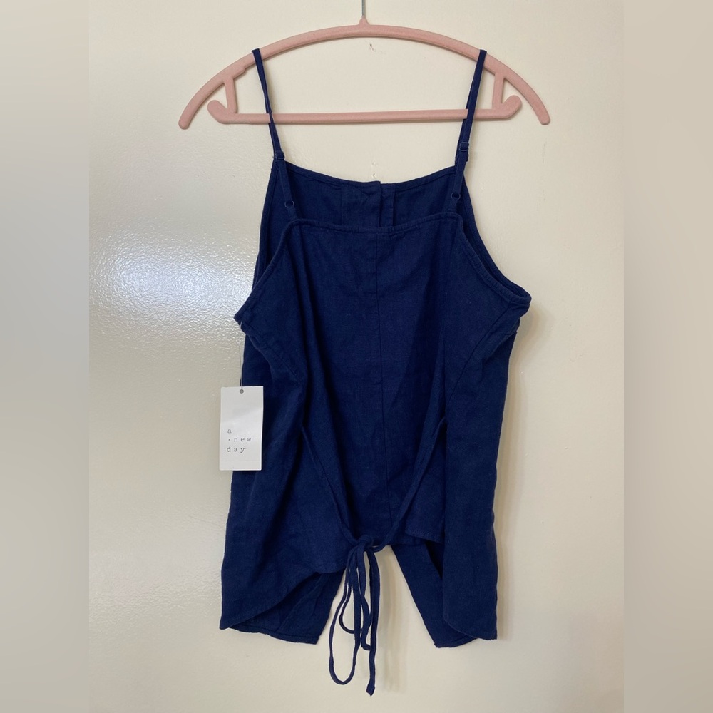 Navy Linen Blend Button Front Vest - Picture 5 of 5